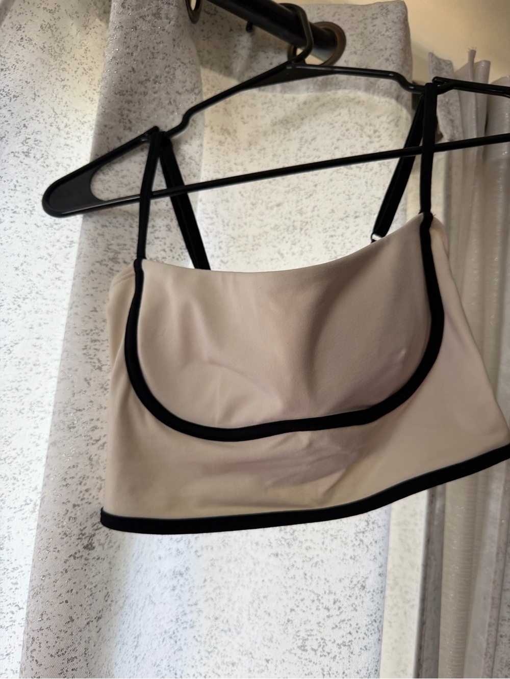 Beige Ali Cropped Tank Top with Black Trim